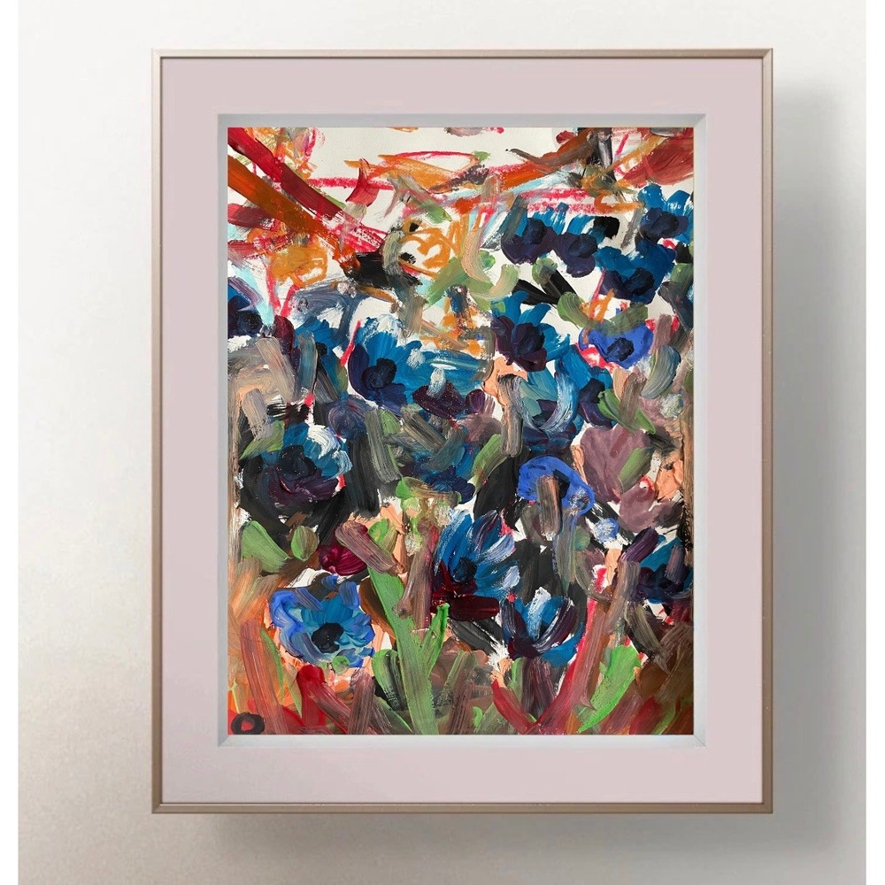 OMAN Artist Abstract Floral Painting Flowers Garden Nature Field Art 8.5x11